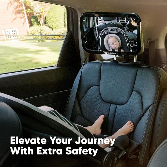 KeaBabies Baby Car Seat Mirror - Wide Shatterproof Backseat Infant Car Mirror for Baby Rear Facing, Crystal Clear View, Travel Accessories, Easy Install & Adjust for Removable Headrest (Matte Black)
