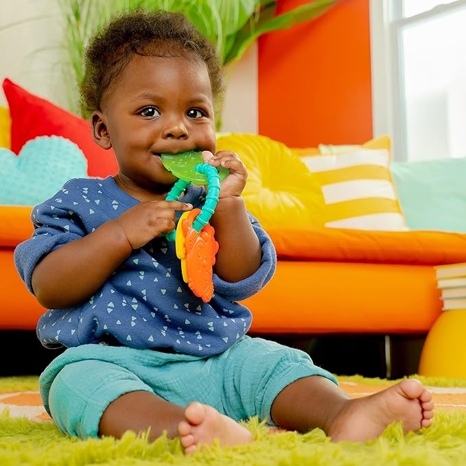 Bright Starts Tropical Chews Silicone Teething Ring - BPA-Free Monkey, Leaf, Banana - Unisex, 3 Months +