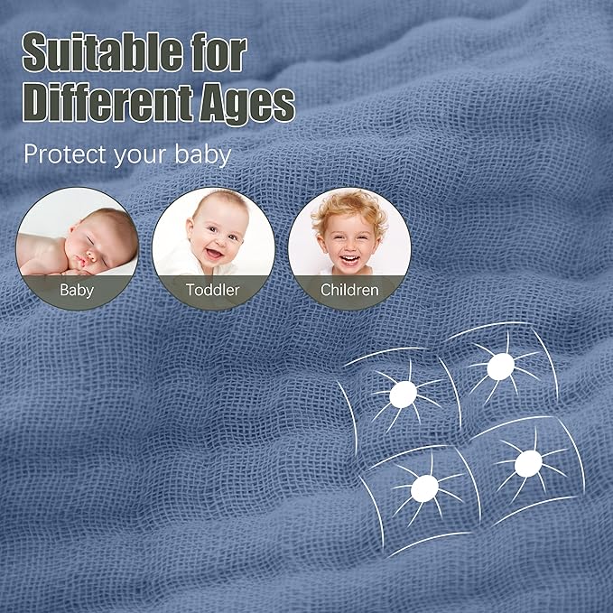 2 Pack Hooded Baby Towels - 100% Muslin Cotton for Newborns, Infants, Toddlers - Large 32x32 Inch Size - Highly Absorbent and Essential for Newborn Care, Light Navy