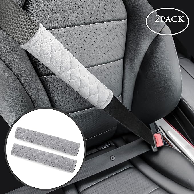 Amooca Soft Auto Seat Belt Cover Seatbelt Shoulder Pad Cushions 2 PCS Universal Fit for All Cars and Backpack for a More Comfortable Driving (Light Grey)