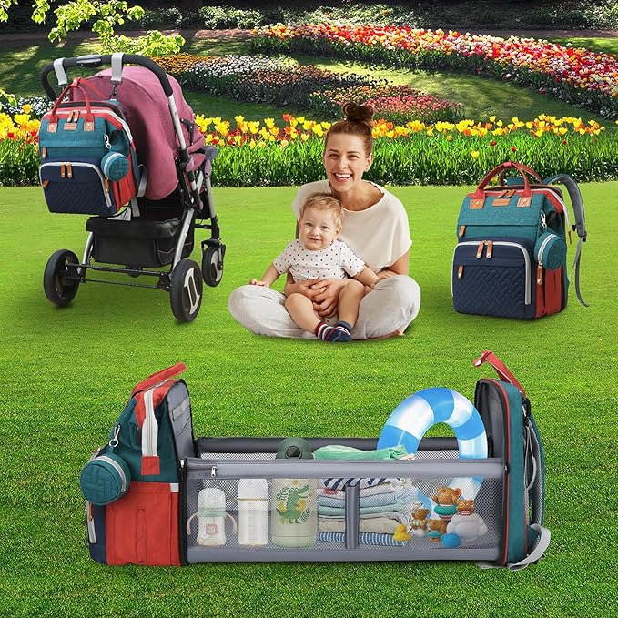 Baby Diaper Bags with Changing Station Multifunctional Waterproof Diaper Bag Backpack Travel Baby Bag with Changing Pad, Pacifier Case,Baby Essentials(Multicolor)