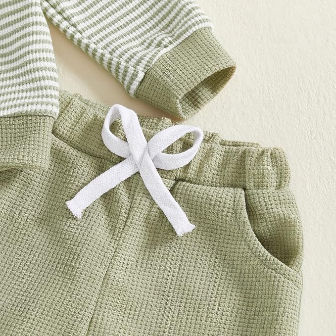 Baby Boy Toddler Fall Outfit Striped Sweatshirt Toddler Boy Winter Waffle Clothes 3 6 12 18 Months 2 3 T Pant Set