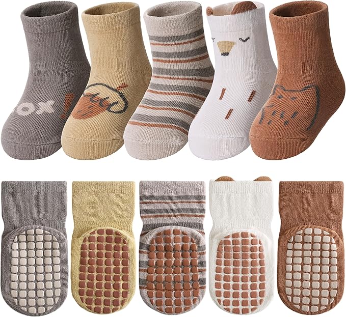 TRUEHAN 5 Pairs Toddler Non Slip Socks with Grips Baby Socks for Kids Girls Boys