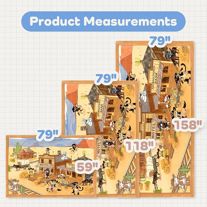 1.5" Thick Educational Baby Floor Play Mat 59x79, Flannel Padded Memory Foam Kids Mat, Non-Slip Plush Playmat for Nursery Playroom Classroom (Western Cowboy)