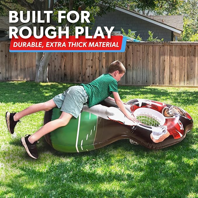 GoSports Inflataman Football Challenge - Includes 4 Rubber Footballs, Ball Pump, and Scoreboard - Inflatable Receiver Touchdown Toss Game