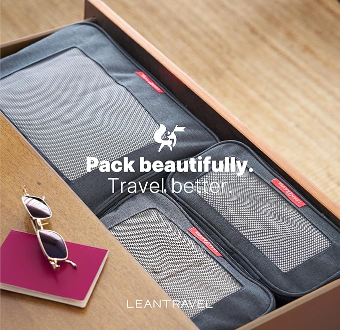LeanTravel Premium Compression Packing Cubes for Travel - Luggage Organizers with Double Zipper - Sturdy Bags for Suitcase (3-Pack, Black)