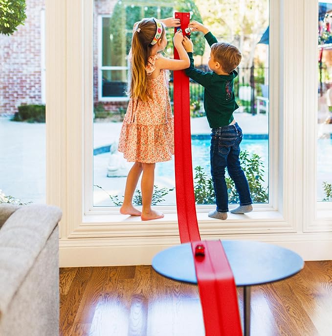 FlexTrack 5000 Flexible Race Car Track for Kids Toy with Suction Cups Compatible with Hot Wheels and Diecast 1/64th Cars and More 15 Feet Long Rolls Up Portable Racetrack (Rocket Red)