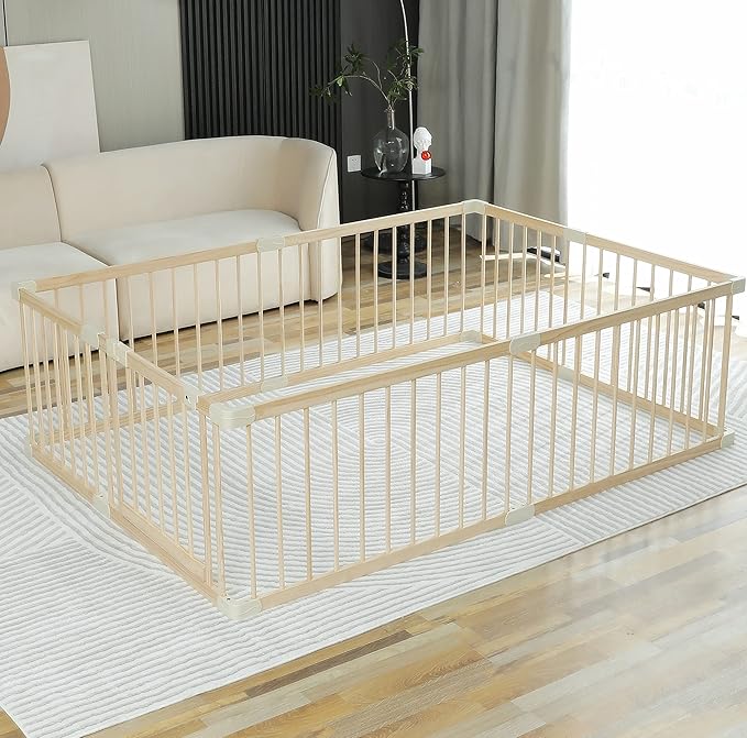 Baby Playpen Play Fence Gate Play Pen Wood Large,Playpens for Babies and Toddlers Kids Indoor,Baby Play Yards Gym
