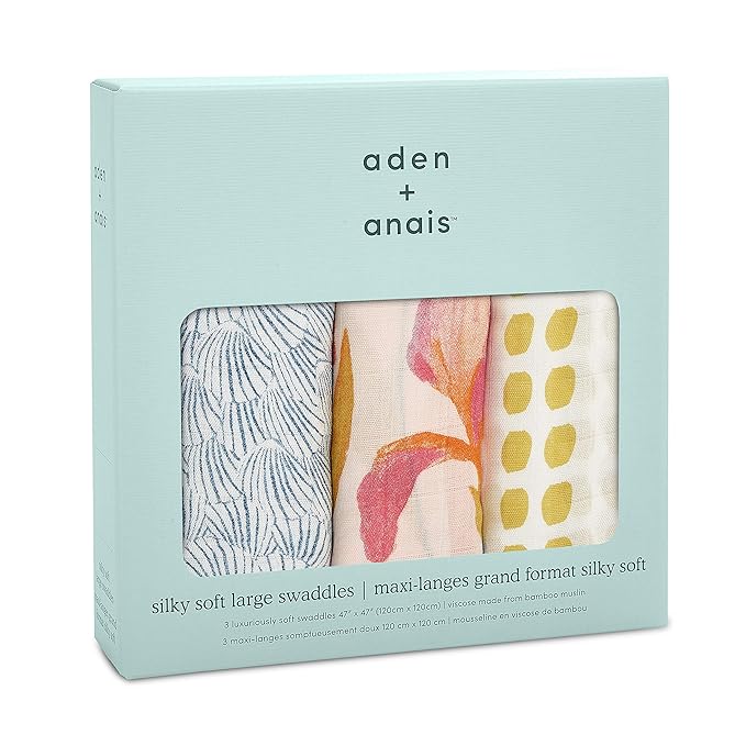 aden + anais Silky Soft Swaddle Blanket | 100% Bamboo Viscose Muslin Blankets for Girls & Boys | Baby Receiving Swaddles | Ideal Newborn & Infant Swaddling Set | 3 Pack, Marine Gardens