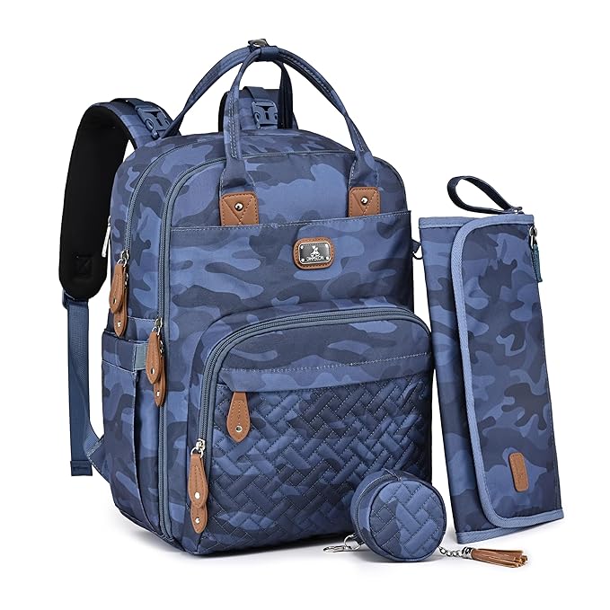 Dikaslon Diaper Bag Backpack with Portable Changing Pad, Pacifier Case and Stroller Straps, Large Unisex Baby Bags for Boys Girls, Multipurpose Travel Back Pack for Moms Dads, Camo
