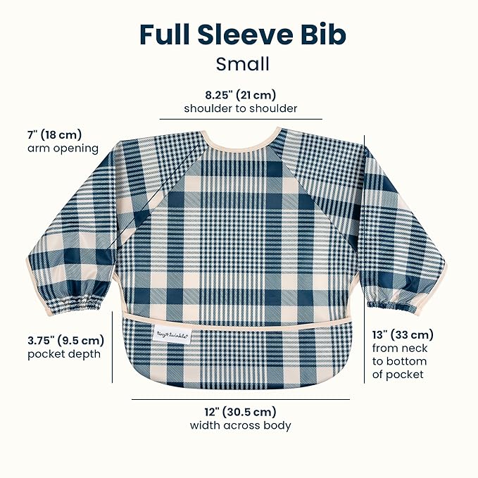 Tiny Twinkle Long Sleeve Bib for Babies & Toddlers | Waterproof Smock Bib for Eating | Machine Washable & Mess-Proof Feeding Essentials | Newborn Shower Gift (Gingham, Small 6-24 Months)