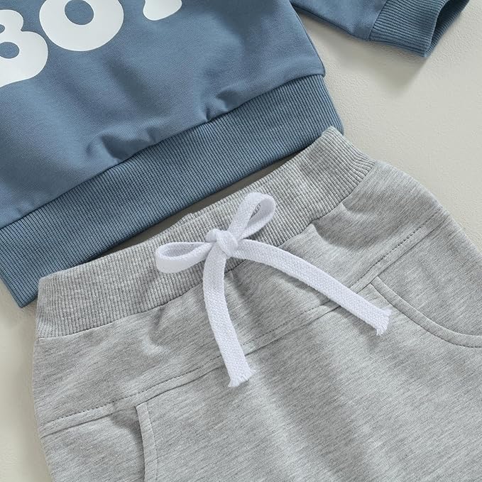 Baby Boy Fall Clothes Set Long Sleeve Letter Print Sweatshirt Pants Toddler Infant Outfits 6 12 18 24 Months 2T