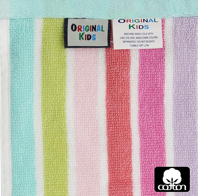 ORIGINAL KIDS Wash Cloth - Set of 12 Stripe Washcloths - 100% Cotton Yarn-Dyed Terry - 450 GSM Quick Dry Soft Absorbent Gentle Baby Face Towels for Bathroom Travel Daycare - 12 x 12 - Pink Multi