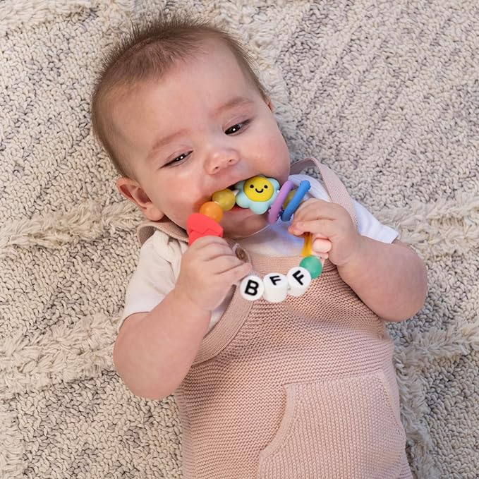 Infantino BFF Friendship Baby Teether – Soft Silicone Baby Teething Toy with Textures, Bright Colors, and Easy-Grip Design