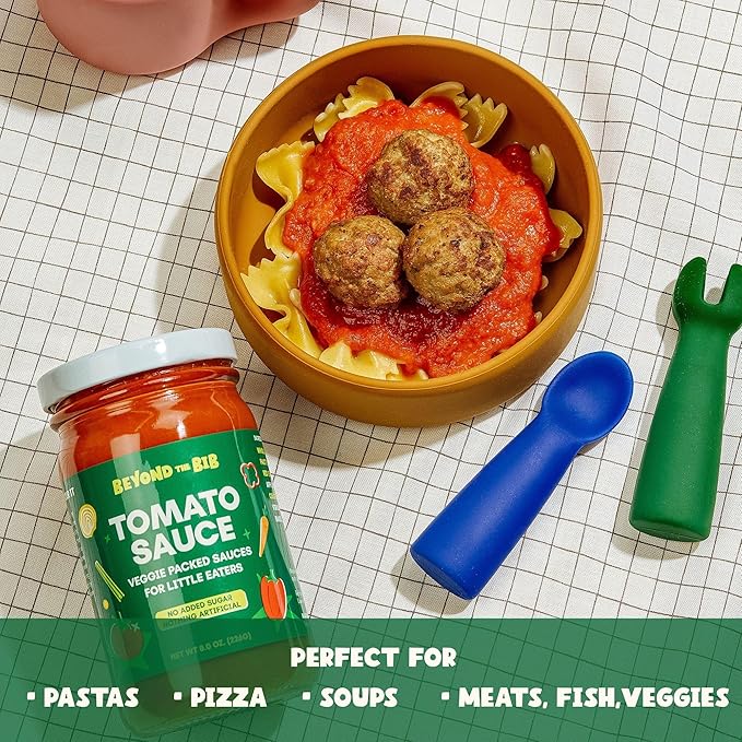 Beyond the Bib - Toddler and Kids Healthy Meal Sauces and Dips - Made with Vegetables, No Added Sugar, No Salt, No Artificial Ingredients - Ready to Eat - For 24+ Months (Tomato Sauce - 3 Pack)
