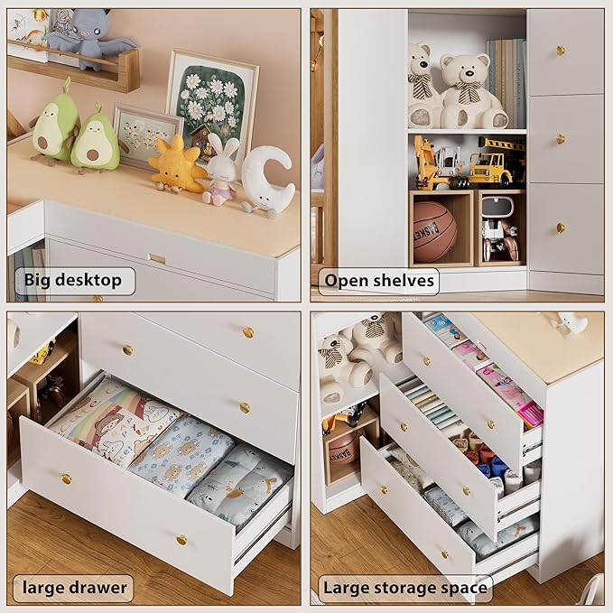 Corner Baby Changing Table Dresser,Dresser for Nursery with 3 Drawers and 2 Shelves,Multi-Functional Baby Changing Table,Changing Station Organizer for Bedroom,White