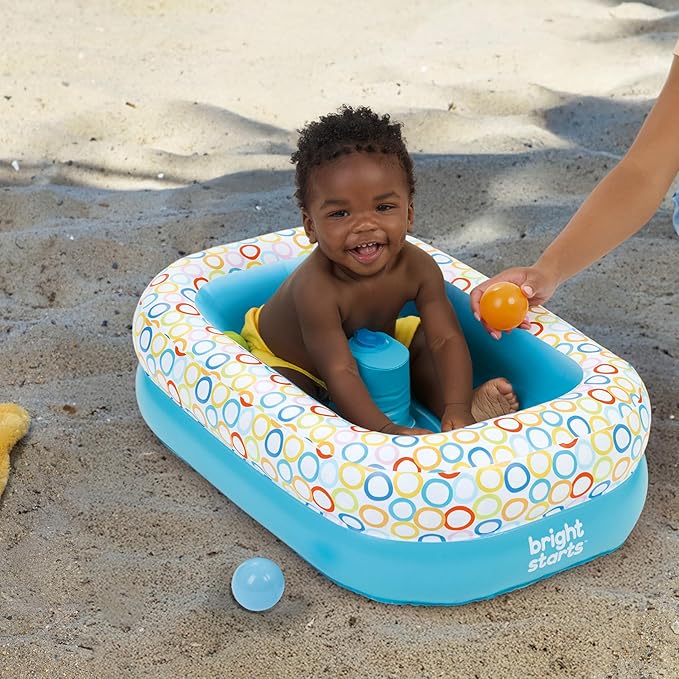 Bright Starts Bathe & Giggle 2-in-1 Baby Bath Tub and Ball Pit, Inflatable Bathtub with Built-in Air Pump and 8 Floating Balls, Portable Design, Deflates and Folds Easily, 6M+