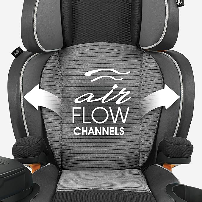 Chicco KidFit Zip Air Plus 2-in-1 Belt Positioning Booster Car Seat, Backless and High Back Booster Seat, for Children Aged 4 Years and Up and 40-100 lbs | Q Collection/Black/Grey