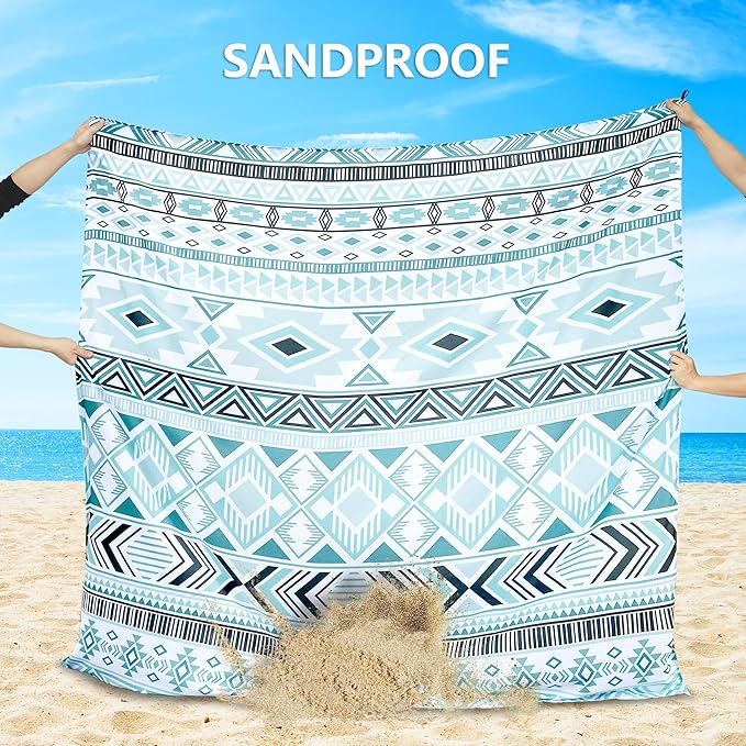Beach Blanket Waterproof Sandproof Beach Mat 79" X 83"/10'x9'for 2-8 Adults Quick Drying Outdoor Picnic Mat Beach Accessories for Travel, Camping, Hiking