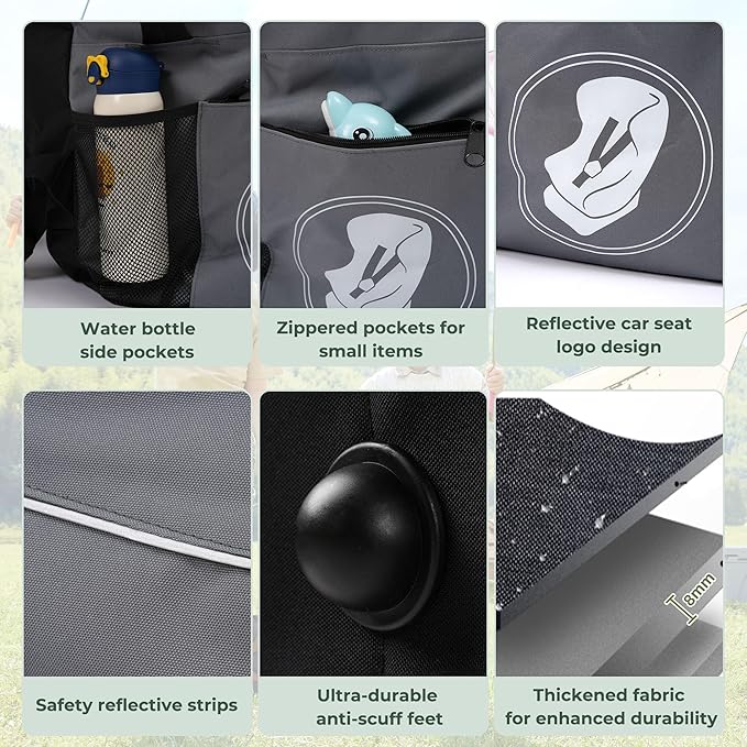Car Seat Travel Bag for Airplane – Waterproof Heavy Duty Carseat Backpack for Gate Check or Airport Travel – Fits Infant, Convertible & Booster Seats, Dark Grey
