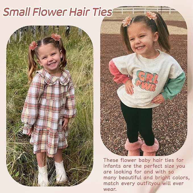 40Pcs Baby Chiffon Flower Hair Ties for Toddler Girls - 2.2 Inch Handmade Pearl Rhinestone Chiffon Flower Soft Elastics Ponytail Holders for Newborns to Kids