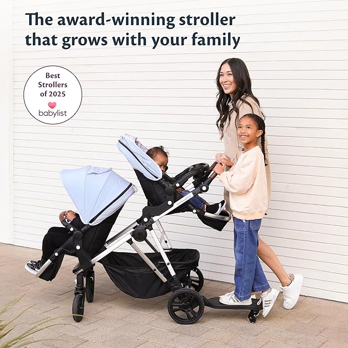Mockingbird Single-to-Double Stroller 2.0 - Convertible Full-Size Baby Stroller for 1, 2 or 3 Kids - Includes Cup Holder - Black