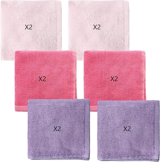 12 Pack Baby Girl Washcloths Bulk for Newborn, Extra Soft Face Bath Towel for Toddler, Absorbent Kids Wash Rag for Body, 70% Rayon Derived from Bamboo, 30% Cotton, 10"x10", Purple/Pink/Rose
