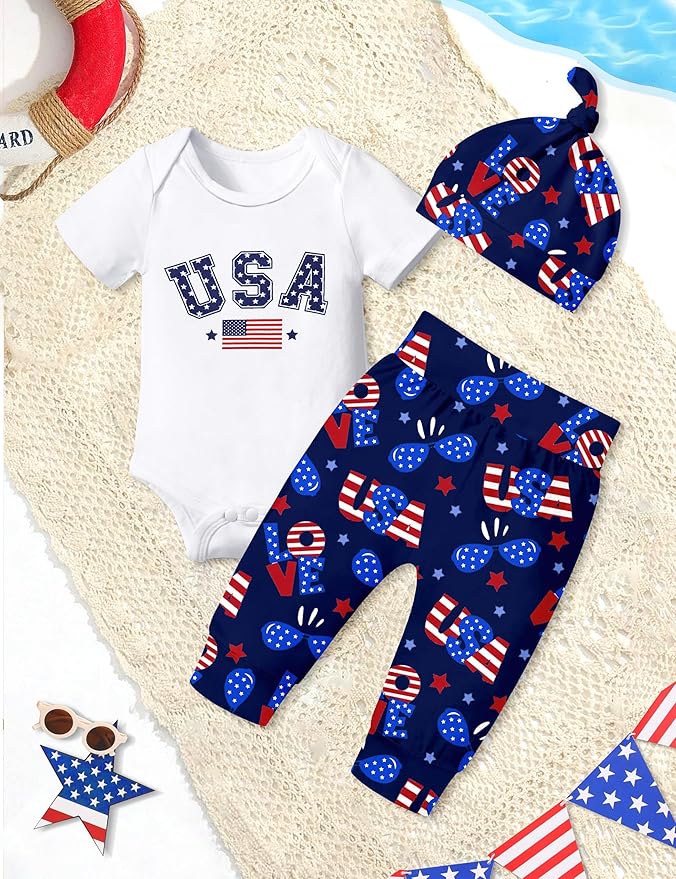 Fommy Newborn Baby Boy Clothes New to The Crew Letter Print Romper+ Pants+Hat 3PCS Outfit