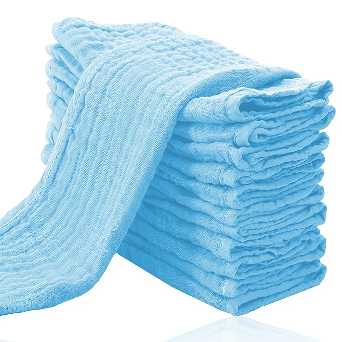 Cute Castle 12 Pack Muslin Burp Cloths for Baby - Ultra-Soft 100% Cotton Baby Washcloths - Large 20'' by 10'' Super Absorbent Milk Spit Up Rags - Burpy Cloths for Unisex, Boy, Girl - Aquamarine