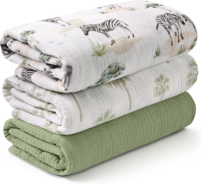 Muslin Swaddle Blankets for Newborn, 3 Pack Breathable Soft Receiving Blanket, Large 38 x 40 inches Swaddle Wrap Burping Clothes, Essentials Infant Shower Items, Toddler Gift (Lovely Zebra)