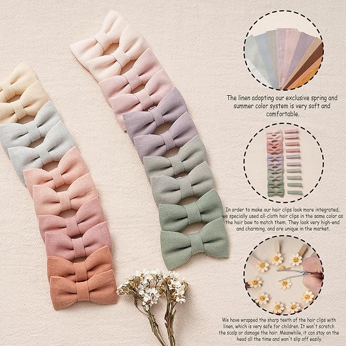 Baby Hair Clips with Bows for Girls,20pc Handmade Fully Lined Hair Barrettes,Hair Accessories for All Age Girls Toddlers Infants kids Gifts