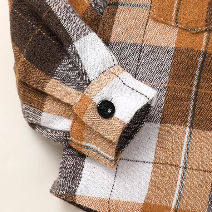 YOUNGER STAR Toddler Kids Boys Girls Flannel Hooded Plaid Shirt Button Baby Red Clothes
