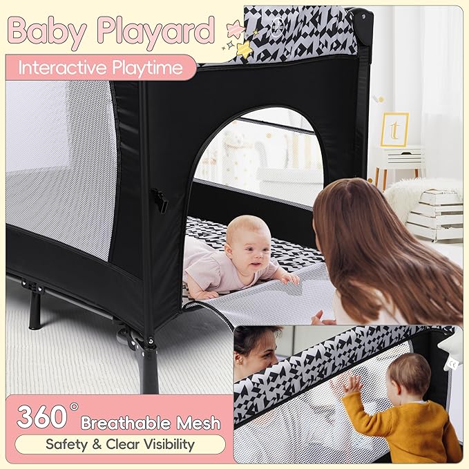Xilingol 5-in-1 Baby Bassinet Bedside Sleeper, Baby Pack and Play with Changing Table, Portable Crib with Carry Bag, Cosleeper Bassinet Attach to Bed for Newborn to Toddlers