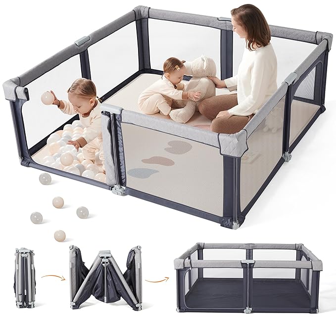 Sweeby Baby Playpen, 79x71 Inch Baby Gate Playpens for Babies and Toddlers, Extra Large Playpen with Door Play Yard for Fence Indoor and Outdoor Play Pen,Space Gray