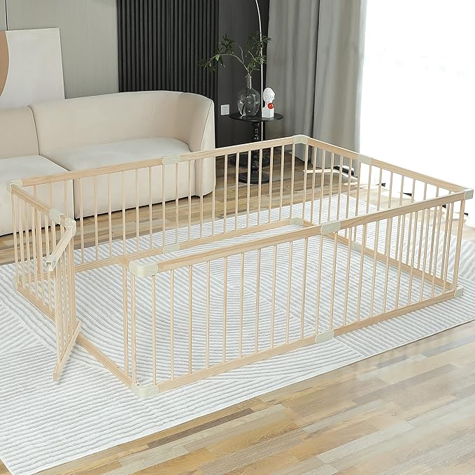 Baby Playpen Play Fence Gate Play Pen Wood Large,Playpens for Babies and Toddlers Kids Indoor,Baby Play Yards Gym