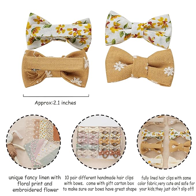 20 Pcs Hair Clips for Girls with Bows Holder Flower,2" Fully Lined Alligator Clips and Barrettes,Handmade Hair Accessories for Baby Toddler Young Kids School Age Girls Gifts