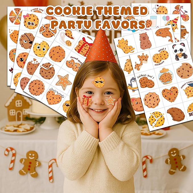 96 PCS Cute Cookie Pre-Cut Temporary Tattoos for Kids | Super Cute Milk Biscuits Themed Birthday Party Favors, Supplies, Decorations, Fake Tattoo Stickers, School Rewards Prizes & Gifts For Boys Girls
