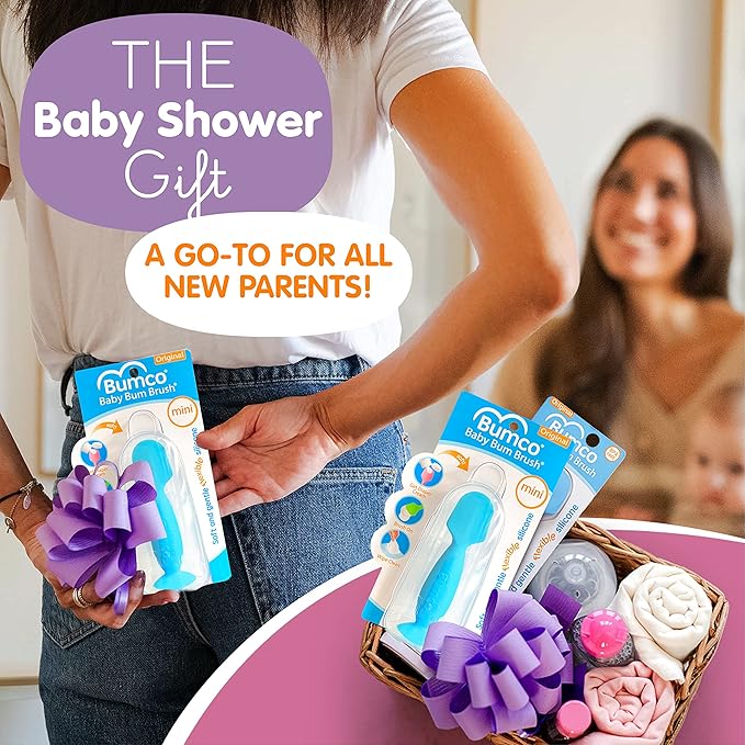 Bumco Mini Baby Diaper Cream Spatula with Case - BPA-Free Silicone Diaper Spatula with Suction Cup, Wipe-Clean Baby Bum Brush, Mom-Invented Butt Paste Applicator (Blue)