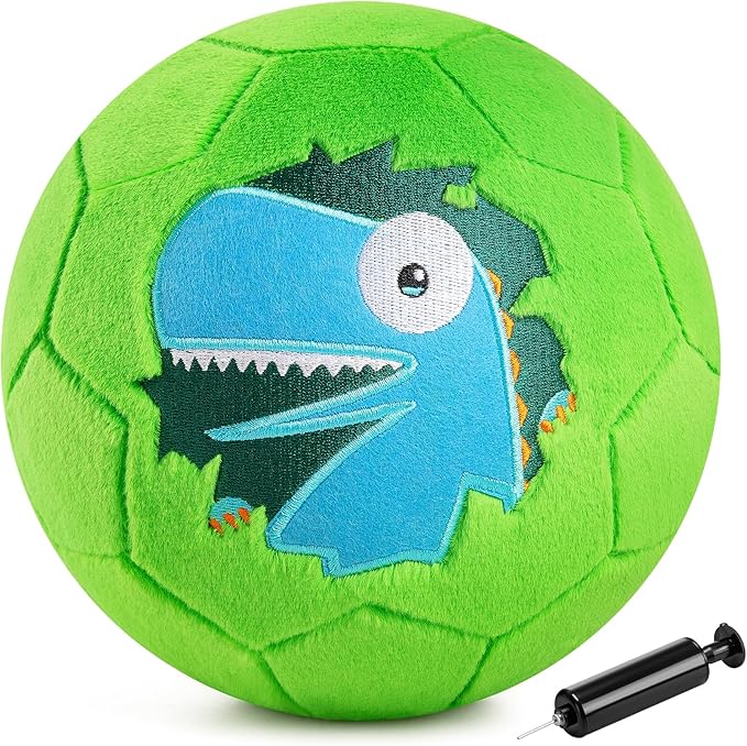 ZOOJOY Soft Balls for Toddlers 1-3, Silent Indoor Soccer Ball Size 3, Plush Inflatable House Ball for Kids 3-5, Kickball Toys First Birthday Gifts for Baby Boys Girls, Green Dinosaur, Pump Include