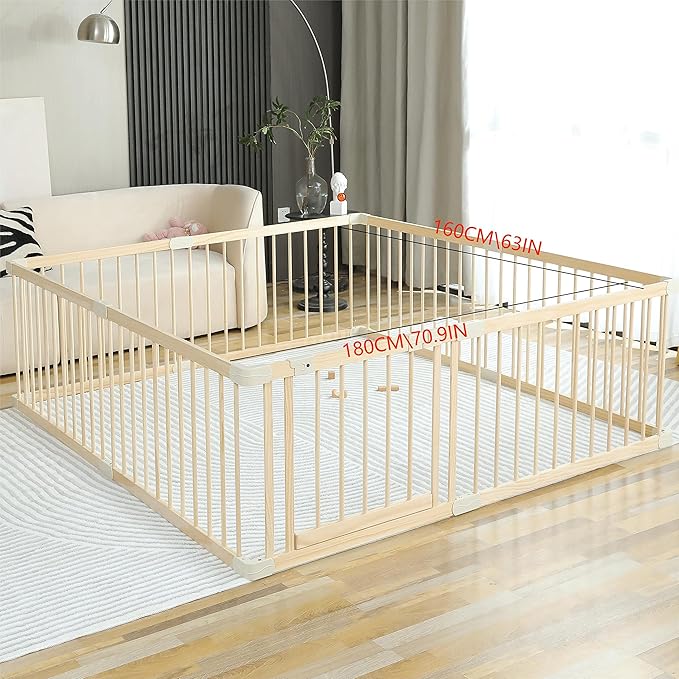 Baby Playpen Play Fence Gate Play Pen Wood Large,Playpens for Babies and Toddlers Kids Indoor,Baby Play Yards Gym