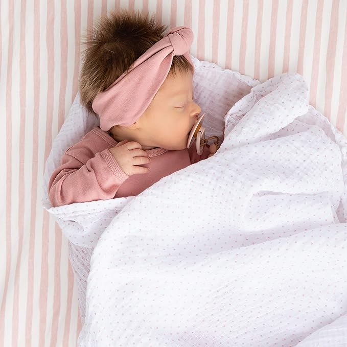 Ely’s & Co. Waterproof Crib Sheets/Toddler Bed Sheets – All-in-One Mattress Protector + Fitted Sheet – Soft Jersey Cotton, Mauve Pink Splash & Stripes, Baby Girl Nursery Bedding Essential – 2-Pack