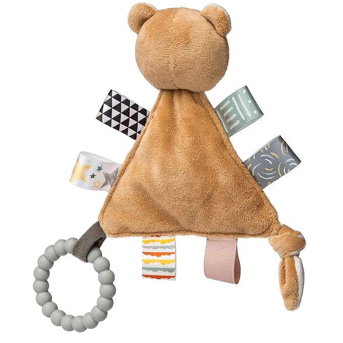 Taggies Teething Toys Baby Rattle Portable Triangle Activity Toy with Sensory Tags, 6-Inches, Teddy