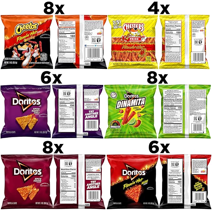 Frito-Lay Fiery Mix Variety Pack, Hot & Spicy Snacks Single Serve Bags, 2.56 Pounds, (Pack of 40), Flamin' Hot Cheetos, Doritos, Chester's Hot Fries