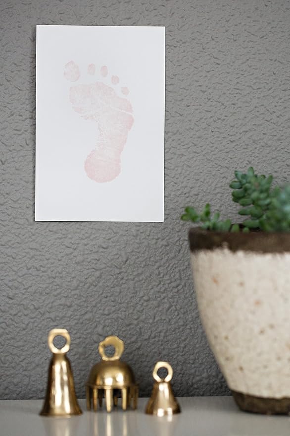 Pearhead Newborn Baby Handprint Or Footprint Clean-Touch Ink Pad Kit, No Mess Baby Safe Print Kit, Newborn Baby Girl Keepsake, 2 Impression Cards, Small Size, Pink
