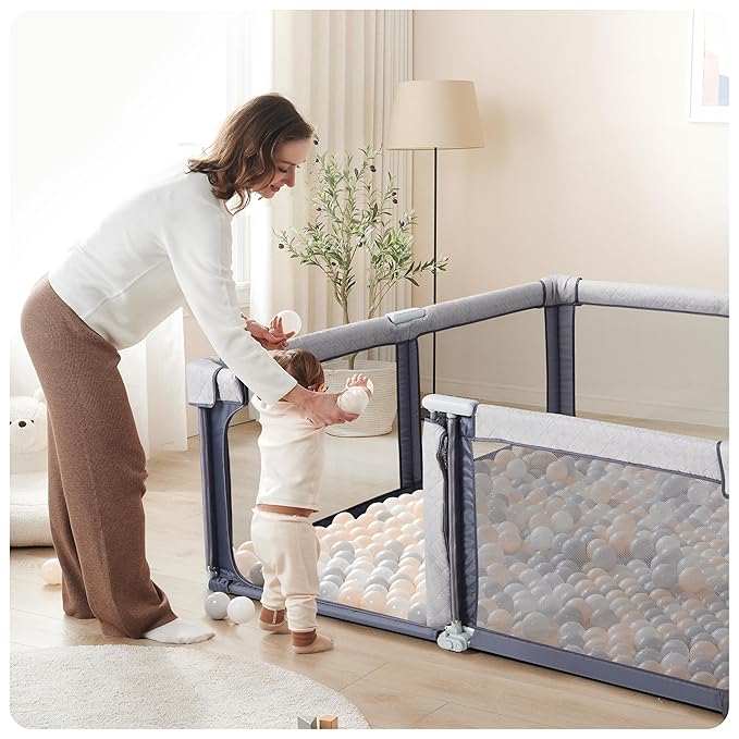 Sweeby Baby Playpen, 59x59 Inch Baby Gate Playpens for Babies and Toddlers, Large Playpen with Door Play Yard for Fence Indoor and Outdoor Play Pen,Space Gray