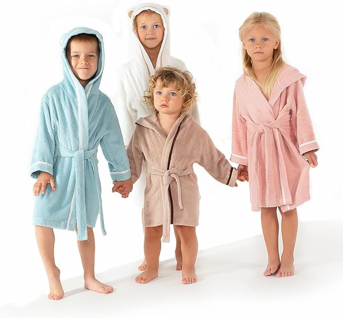 Premium Soft Toddler Bathrobe - Rayon from Bamboo Toddler Robe with Hood - Kids Boys & Girls Robe
