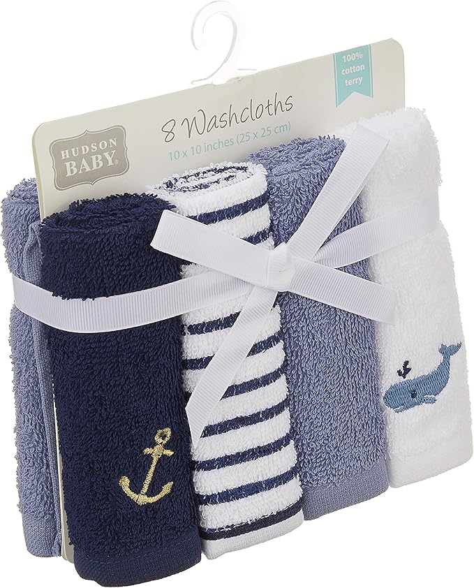 Hudson Baby Unisex Baby Super Soft Cotton Washcloths, Anchor, One Size
