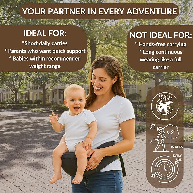 Baby Carrier with Hip Seat (Upgraded Version) – Adjustable Waistband, Safety Harness & Storage Pockets – Detachable Shoulder Strap – Foldable Design for Newborns & Toddlers