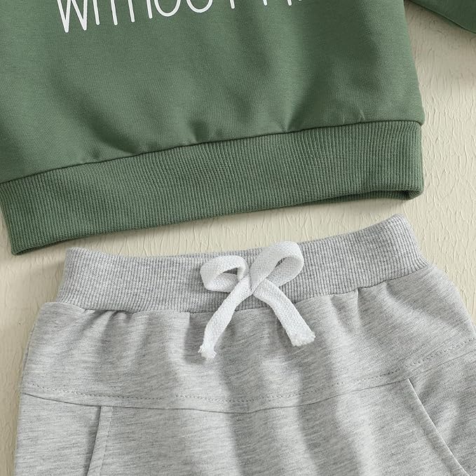 wdehow Toddler Baby Boy 2Pcs Outfits Letters Print Pullover Tops + Drawstring Pants Set Fall Winter Clothes