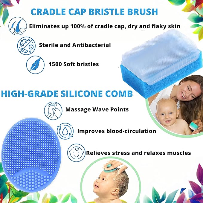 Cradle Cap Brush for Babies - Baby Sponge for Bathing Newborn Bath Essentials | Cradle Cap Treatment | Baby Bath Sponges for Newborns (5-Pack)